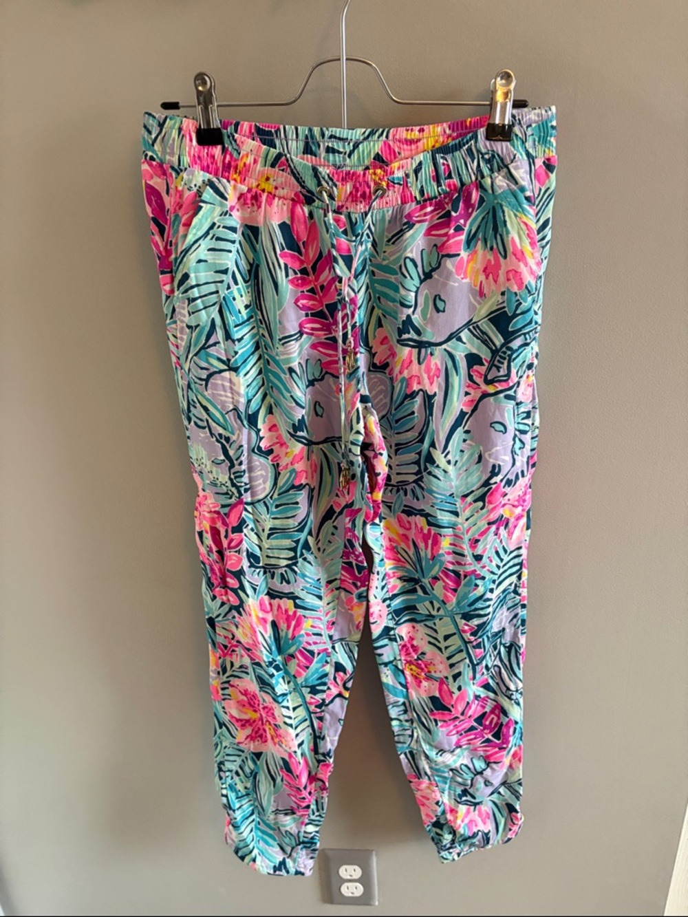 Lilly Pulitzer Bright Pink & Teal Tropical Drawstring Pants